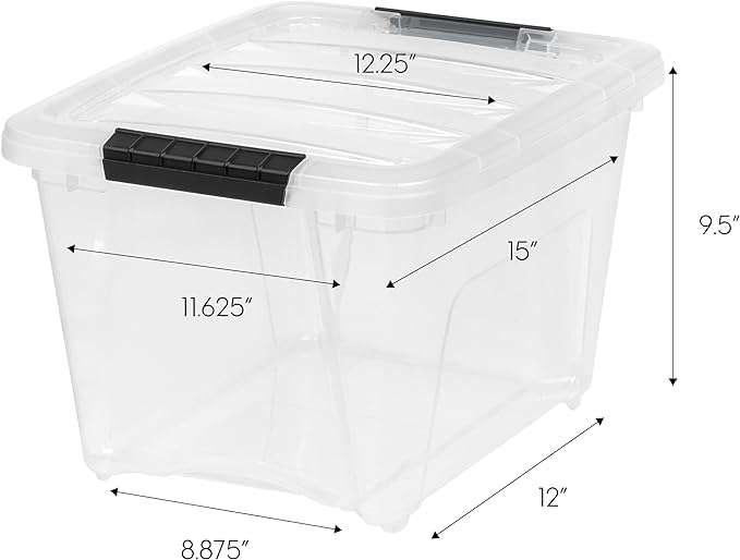 IRIS USA 19 Quart Stackable Plastic Storage Bins with Lids and Latching Buckles, 4 Pack - Clear, Containers with Lids and Latches, Durable Nestable Closet, Garage, Totes, Tub Boxes Organizing