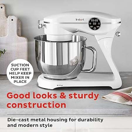 Instant Stand Mixer Pro, 600W 10-Speed Electric Mixer with Digital Interface, 7.4-Qt Stainless Steel Bowl, From the Makers of Instant Pot, Dishwasher Safe Whisk, Dough Hook and Mixing Paddle, Pearl