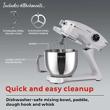 Instant Stand Mixer Pro, 600W 10-Speed Electric Mixer with Digital Interface, 7.4-Qt Stainless Steel Bowl, From the Makers of Instant Pot, Dishwasher Safe Whisk, Dough Hook and Mixing Paddle, Pearl
