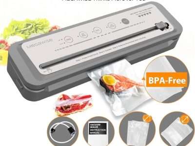 MEGAWISE Vacuum Sealer Machine, Portable Strong Suction Power Food Sealer, Bags and Cutter included with External Vacuum Function, Freshness Saver（Silver)