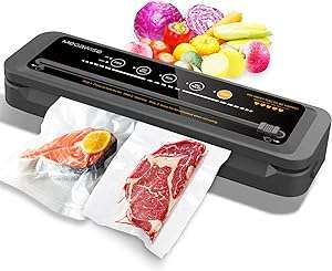 MegaWise Vacuum Sealer Machine 80kPa Suction Power Bags and Cutter Included Compact One-Touch Automatic Food Sealer with External Vacuum System Dry Moist Fresh Modes for All Saving needs