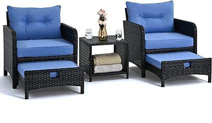 Pamapic 5 Pieces Wicker Patio Furniture Set Outdoor Patio Chairs with Ottomans Conversation Furniture with coffetable for Poorside Garden Balcony