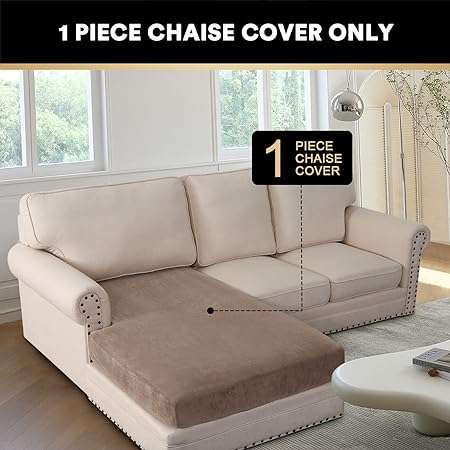 PrinceDeco Velvet Sectional Couch Cover 2023 New Wear-Resistant Universal Sofa Cover Chaise Lounge Cover Furniture Protector for Pets Anti-Slip L Shape Sofa Covers Chaise Lounge Sofa Slipcover, Taupe
