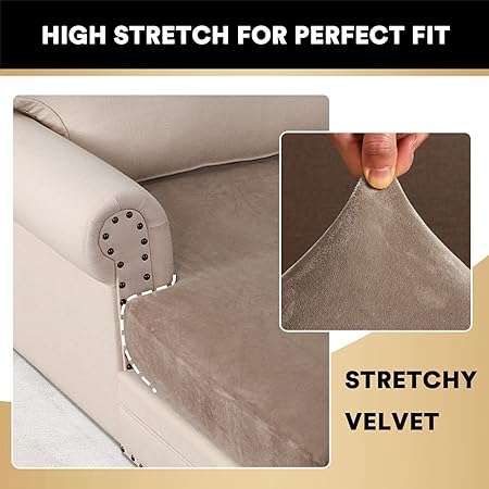 PrinceDeco Velvet Sectional Couch Cover 2023 New Wear-Resistant Universal Sofa Cover Chaise Lounge Cover Furniture Protector for Pets Anti-Slip L Shape Sofa Covers Chaise Lounge Sofa Slipcover, Taupe