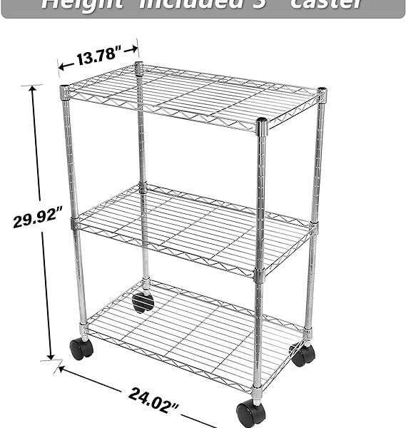 Simple Deluxe Heavy Duty 3-Shelf Shelving with Wheels, Adjustable Storage Units, Steel Organizer Wire Rack, Chrome