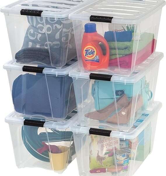 Stack & Pull Stackable Box 53.65QT, Clear, Set of 6
