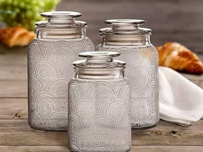 Style Setter 203192-GBAMZ Canister Glass Jar-Set of 3 w/Airtight Metal Lid for Cookies, Candy, Coffee, Flour, Sugar, Rice, Pasta, Cereal & More, Clear New