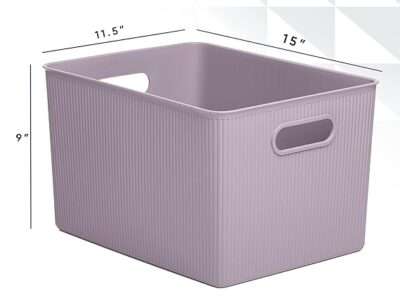 Superio Ribbed Collection - Decorative Plastic Open Home Storage Bins Organizer Baskets, X-Large Lilac Purple (1 Pack) Container Boxes for Organizing Closet Shelves Drawer Shelf 22 Liter 23 Quart1