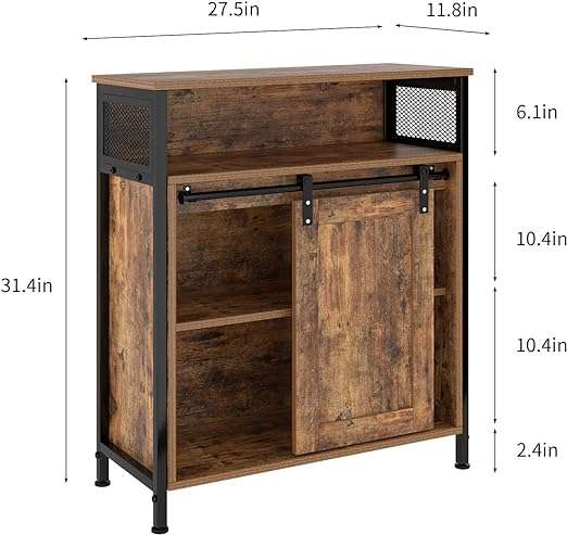 sogesfurniture Industrial Storage Cabinet, Farmhouse Sliding Barn Door Storage Cabinet with Storage Shelves, Cabinet for Bathroom, Entryway, Office, Kitchen, 27.5 Inch, Rustic