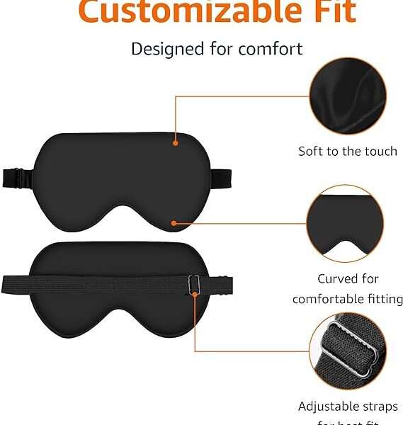Amazon Basics Genuine Natural Mulberry Silk Curved Sleep Eye Mask with Adjustable Strap, One Size, Black