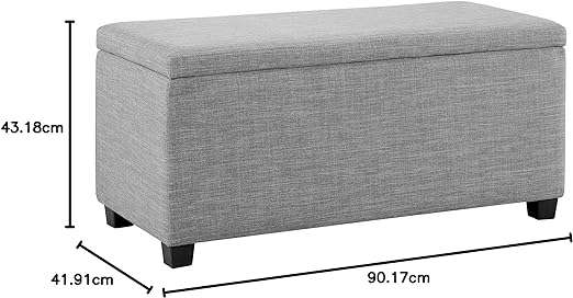 Amazon Basics Upholstered Rectangular Storage Ottoman and Entryway Bench, 35.5"W x 16.5"D x 17"H, Light Gray
