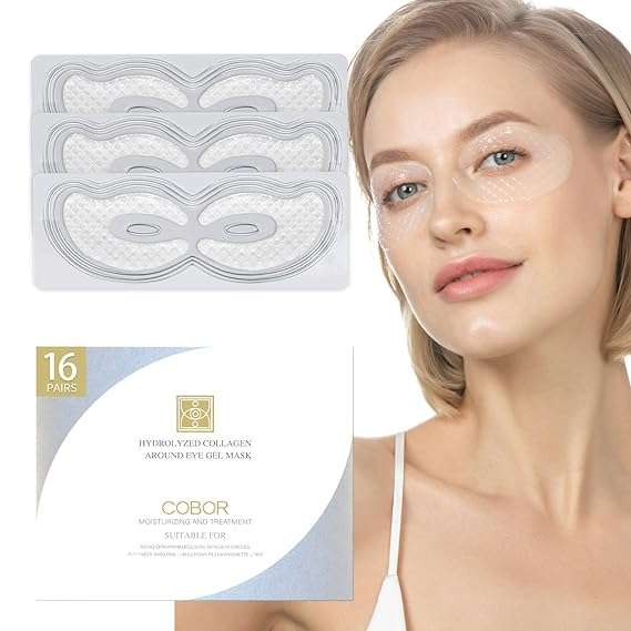 Cobor Hydro Collagen Eye Mask Crystal Eye Patches Anti-Aging Under eye Pads Natural Eye Treatment for Wrinkles Dark Circles Bags Moisturize Puff Eye Spa-16 Pairs