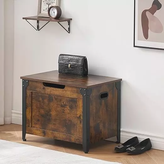 GAOMON Storage Chest, Storage Trunk with Safety Hinge, Wooden Storage Bench with Metal Frame, Shoe Bench, Large Storage Organizer, Modern Style Storage Chest for Bedroom, Entryway, Living Room