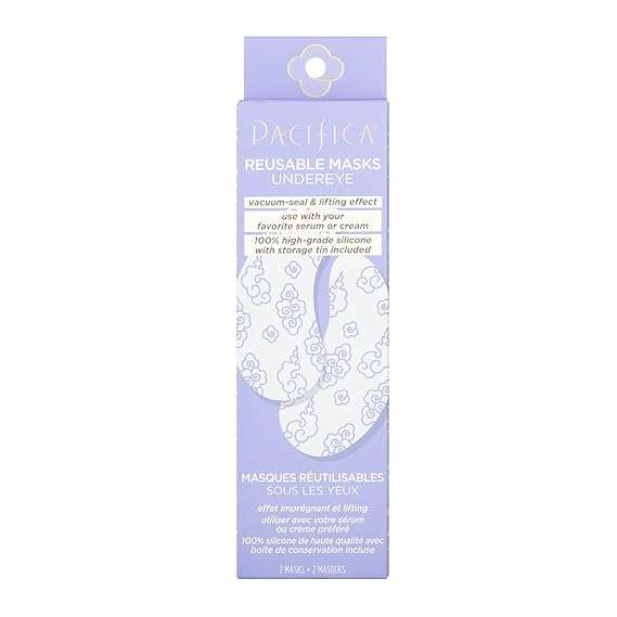 Pacifica Beauty Reusable Undereye Mask 100% Silicone Vacuum Seal & Lifting Effect Minimize Fine Lines + Wrinkles Pair with Serum Storage Tin Included Vegan + Cruelty Free