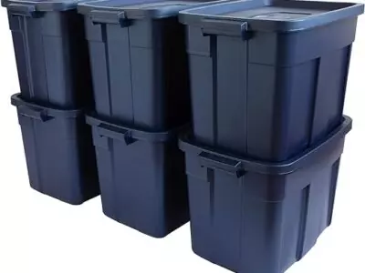 Rubbermaid Roughneck️ Storage Totes, Durable Stackable Containers, Great for Garage Storage, Moving Boxes, and More, 18 Gal - 6 Pack