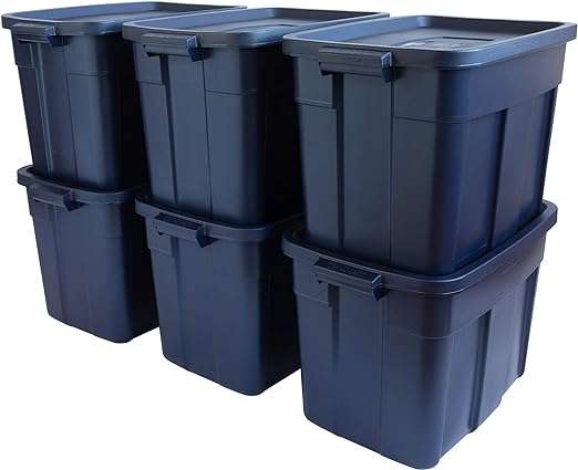Rubbermaid Roughneck️ Storage Totes, Durable Stackable Containers, Great for Garage Storage, Moving Boxes, and More, 18 Gal - 6 Pack