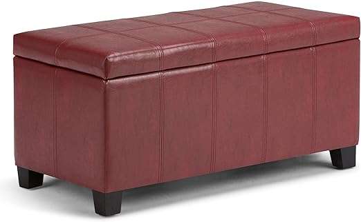 SIMPLIHOME Dover 36 inch Wide Rectangle Lift Top Storage Ottoman Bench in Upholstered Tanners Brown Faux Leather, Footrest Stool, Coffee Table for the Living Room, Bedroom and Kids Room
