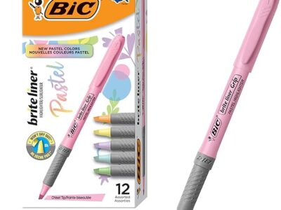 BIC Brite Liner Grip Pastel Highlighter Set, Chisel Tip, 12-Count Pack of Pastel Highlighters in Assorted Colors (colors may vary)