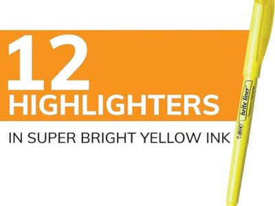 BIC Brite Liner Highlighters, Chisel Tip, Yellow Highlighters, 12-Count, For Broad Highlighting or Fine Underlining