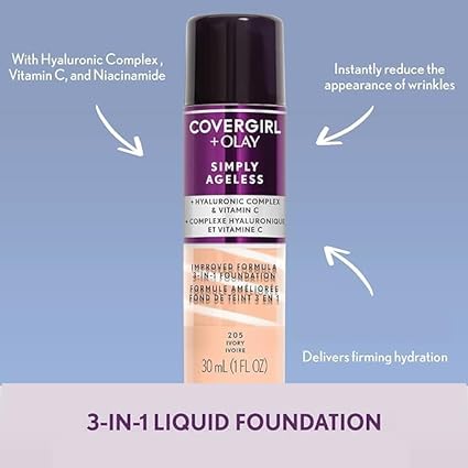 Covergirl + Olay Simply Ageless 3-in-1 Liquid Foundation, Creamy Natural