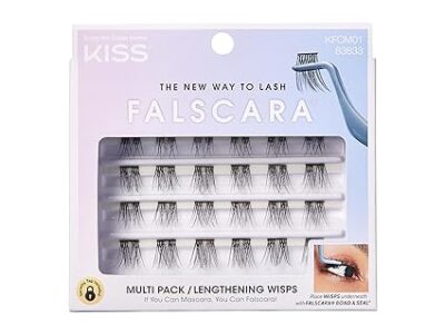 KISS Falscara Multipack False Eyelashes, Lash Clusters, Lengthening Wisps', 10mm-12mm-14mm, Includes 24 Assorted Lengths Wisps, Contact Lens Friendly, Easy to Apply, Reusable Strip Lashes