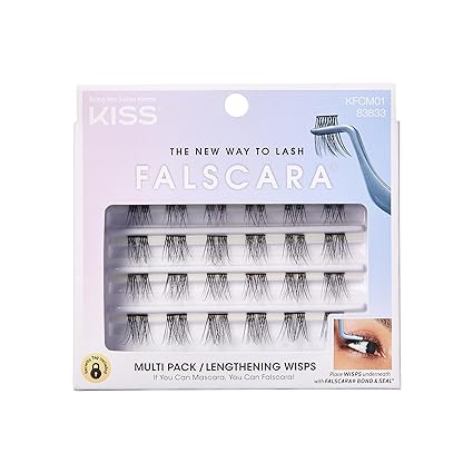 KISS Falscara Multipack False Eyelashes, Lash Clusters, Lengthening Wisps', 10mm-12mm-14mm, Includes 24 Assorted Lengths Wisps, Contact Lens Friendly, Easy to Apply, Reusable Strip Lashes