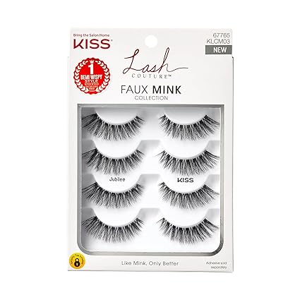 KISS Lash Couture False Eyelashes, Jubilee', 10 mm, Includes 4 Pairs Of Lashes, Contact Lens Friendly, Easy to Apply, Reusable Strip Lashes