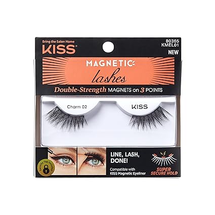 KISS Magnetic False Eyelashes, Charm', 12 mm, Includes 1 Pair Of Magnetic Lashes, Contact Lens Friendly, Easy to Apply, Reusable Strip Lashes