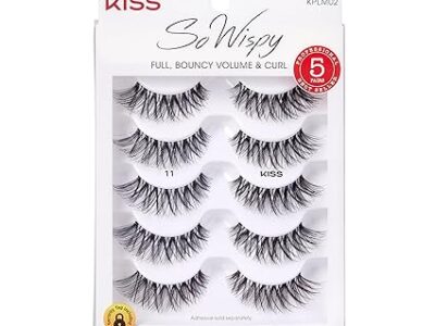 KISS So Wispy False Eyelashes, Style #11', 12 mm, Includes 5 Pairs Of Lashes, Contact Lens Friendly, Easy to Apply, Reusable Strip Lashes