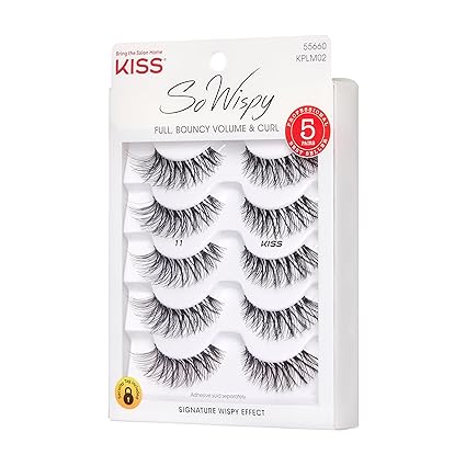 KISS So Wispy False Eyelashes, Style #11', 12 mm, Includes 5 Pairs Of Lashes, Contact Lens Friendly, Easy to Apply, Reusable Strip Lashes
