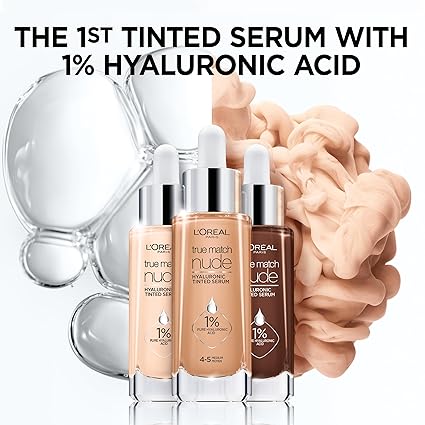 L'Oreal Paris True Match Nude Hyaluronic Tinted Serum Foundation with 1% Hyaluronic acid, Light 2-3,