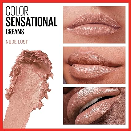 Maybelline Color Sensational Lipstick, Lip Makeup, Cream Finish, Hydrating Lipstick, Nude Lust, Nude ,1 Count