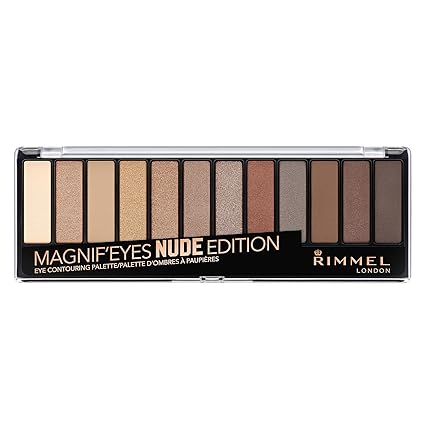 Rimmel London Magnif'Eyes Eyeshadow Palette, 12 Shades, Blendable Formula, Versatile, 001, Nude, 0.5oz