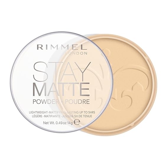 Rimmel London Stay Matte - 001 Transparent - Pressed Powder, Lightweight, High Coverage, Shine Control, 0.49oz