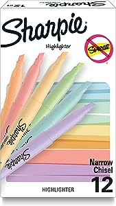 SHARPIE Pocket Highlighters, Mild Pastel Colors, Great Stocking Stuffer and Holiday Gift for College Students, Teacher Gifts, Assorted, Chisel Tip, 12 Count