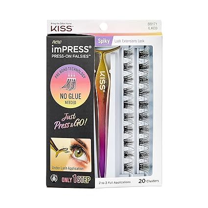 imPRESS KISS Falsies False Eyelashes, Lash Clusters, Spiky', 16 mm, Includes 20 Clusters, 1 applicator, Contact Lens Friendly, Easy to Apply, Reusable Strip Lashes