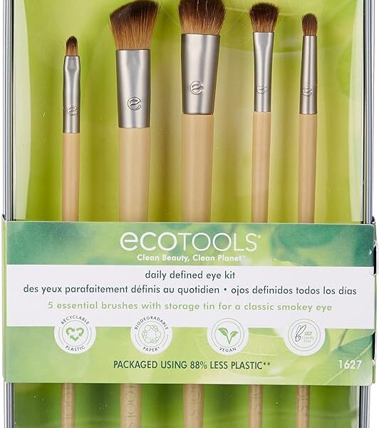 EcoTools Daily Defined Eye Makeup Brush Kit, Travel Friendly, Versatile Eye Makeup Looks, Convenient Makeup Tools On-The-Go, For Eyeshadow & Eye Liner, Eco-Friendly Makeup Brushes, 5 Piece Set