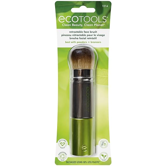 EcoTools Retractable Face Makeup Brush, Kabuki Brush for Foundation, Blush, Bronzer, & Powder, Travel Friendly & Perfect for On The Go, Eco Friendly, Synthetic & Cruelty Free Bristles, 1 Count