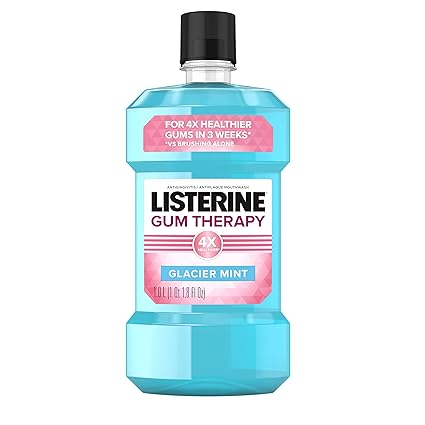 Listerine Gum Therapy Antiplaque & Anti-Gingivitis Mouthwash, Oral Rinse to Help Reverse Signs of Early Gingivitis Like Bleeding Gums, ADA Accepted, Glacier Mint, 1 L