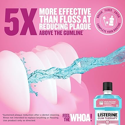 Listerine Gum Therapy Antiplaque & Anti-Gingivitis Mouthwash, Oral Rinse to Help Reverse Signs of Early Gingivitis Like Bleeding Gums, ADA Accepted, Glacier Mint, 1 L