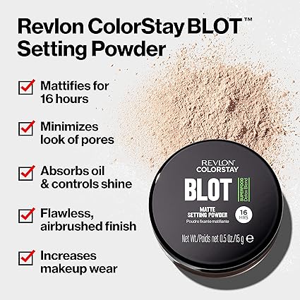 Revlon ColorStay Blot Face Powder, Mattifying, Blurring & Oil Absorbing Setting Powder, Absorb Sebum, Blurs Imperfections and Reduces Pore Appearance, 0.5 oz