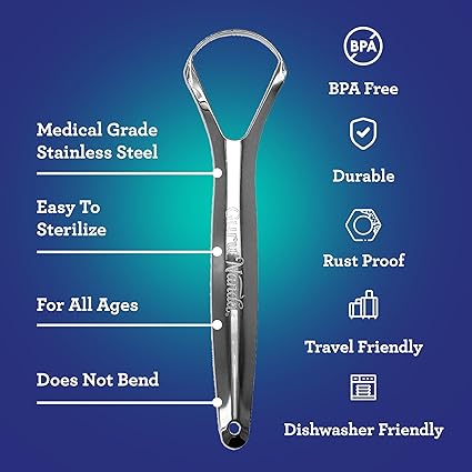 GuruNanda Tongue Scraper Spon Shaped with Travel Case, 304 Medical-Grade 100% Stainless Steel, Aids in Fresh Breath & Oral Care - 2 Count (Pack of 1)