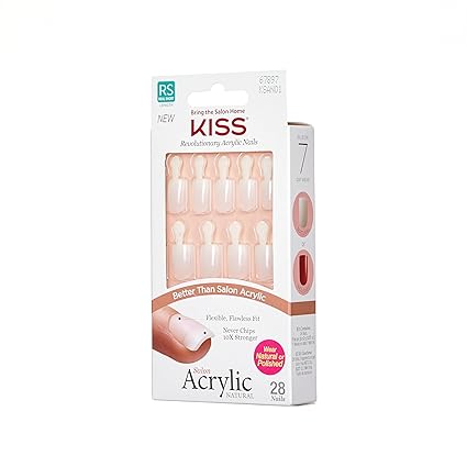 KISS Salon Acrylic Natural Press On Nails, Nail glue included, 'Rare', Nude, Short Size, Squoval Shape, Includes 28 Nails, 2g Glue, 1 Manicure Stick, 1 Mini File