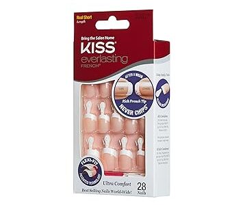 Kiss Everlasting French Nail Manicure, Chip-Free with Flexi-Fit Technology, Real Short, "Endless", Nail Kit with Pink Nail Glue (Net Wt. 2 g / 0.07oz.), Mini File, Manicure Stick, and 28 Fake Nails